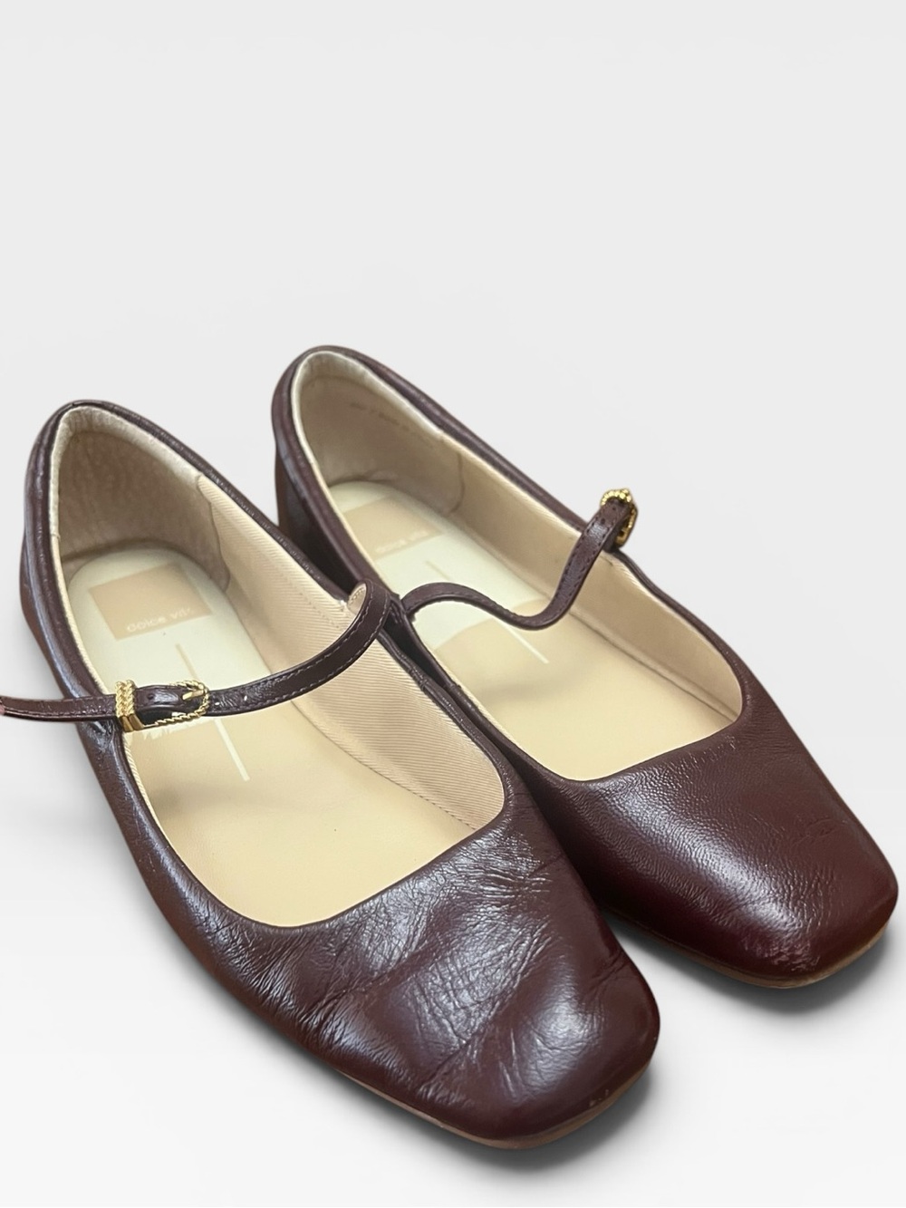 Dolce Vita Reyes Cranberry Crinkle Mary Jane Flats Square Toe Leather Size 7